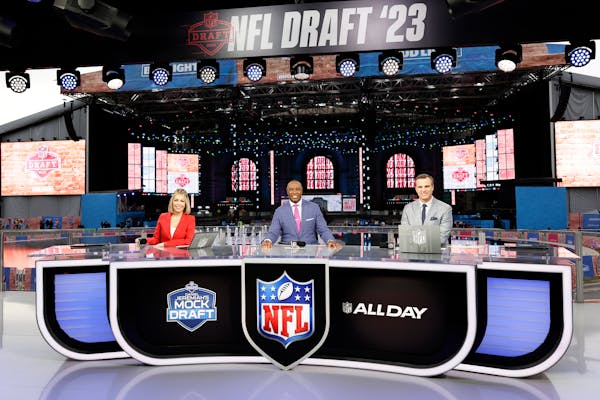 These days there are whole TV shows devoted to mock drafts, such as the one hosted by Colleen Wolfe, left, Charles Davis, center, and Daniel Jeremiah 