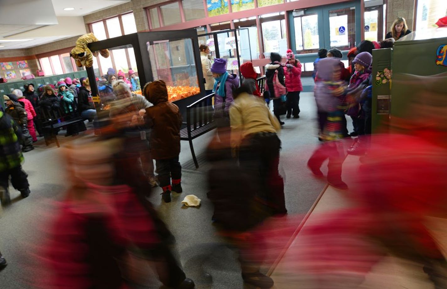 The lobby area of the Akin Road Elementary School is a security concern because the lockers block the direct sightline from the school's office.