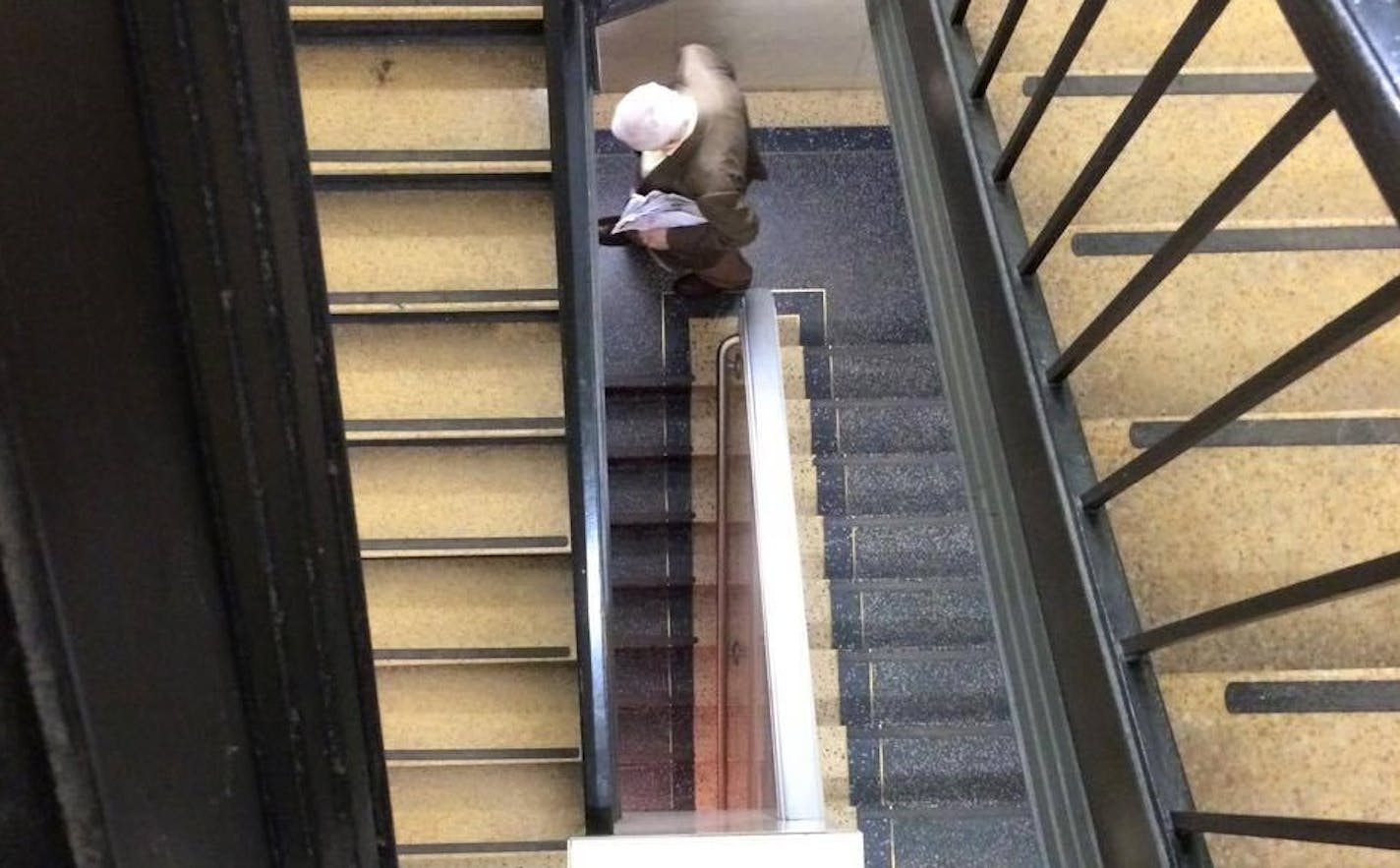 Columnist Sid Hartman made his way down the stairs of the old Star Tribune building at 425 Portland Ave. S. for one of the last times in his then 70-year career on March 21, 2015.