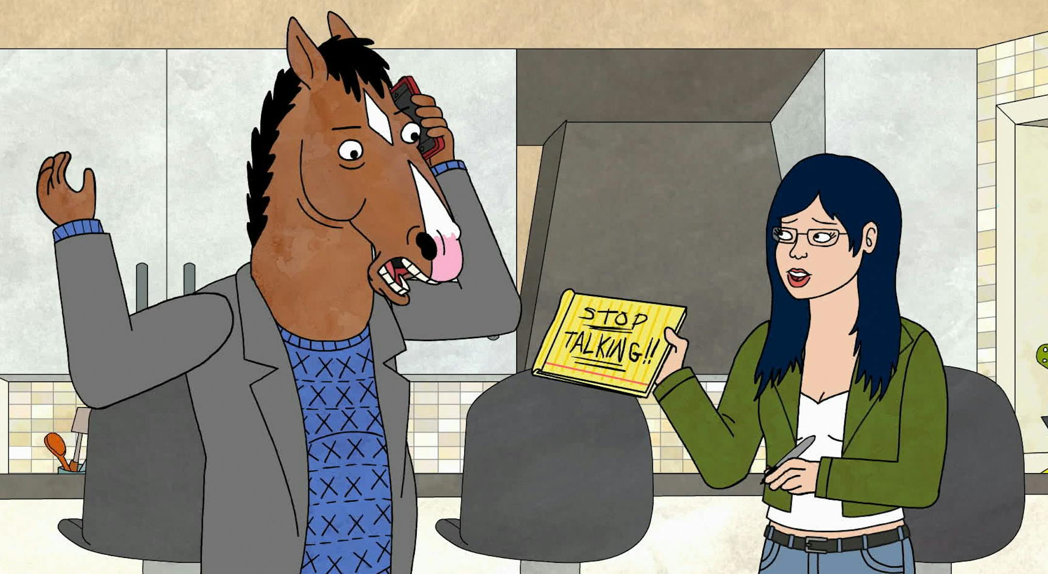 BoJack (left, voiced by Will Arnett) and Diane (right, voiced by Alison Brie) in Netflix's "BoJack Horseman." Photo courtesy of Netflix.