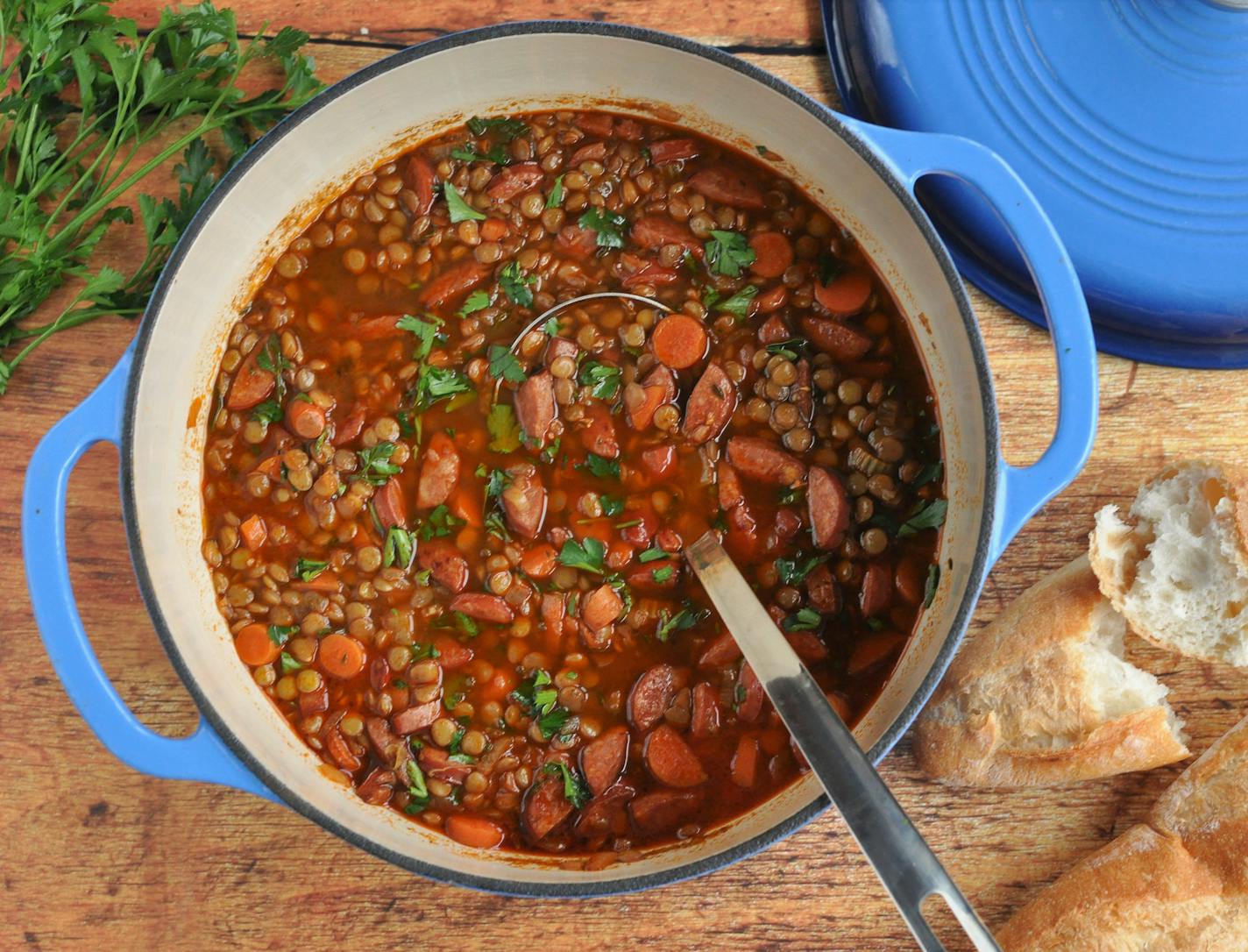 Lentil and andouille soup is a classic (and delicious) combination. Recipe and photo by Meredith Deeds, Special to the Star Tribune