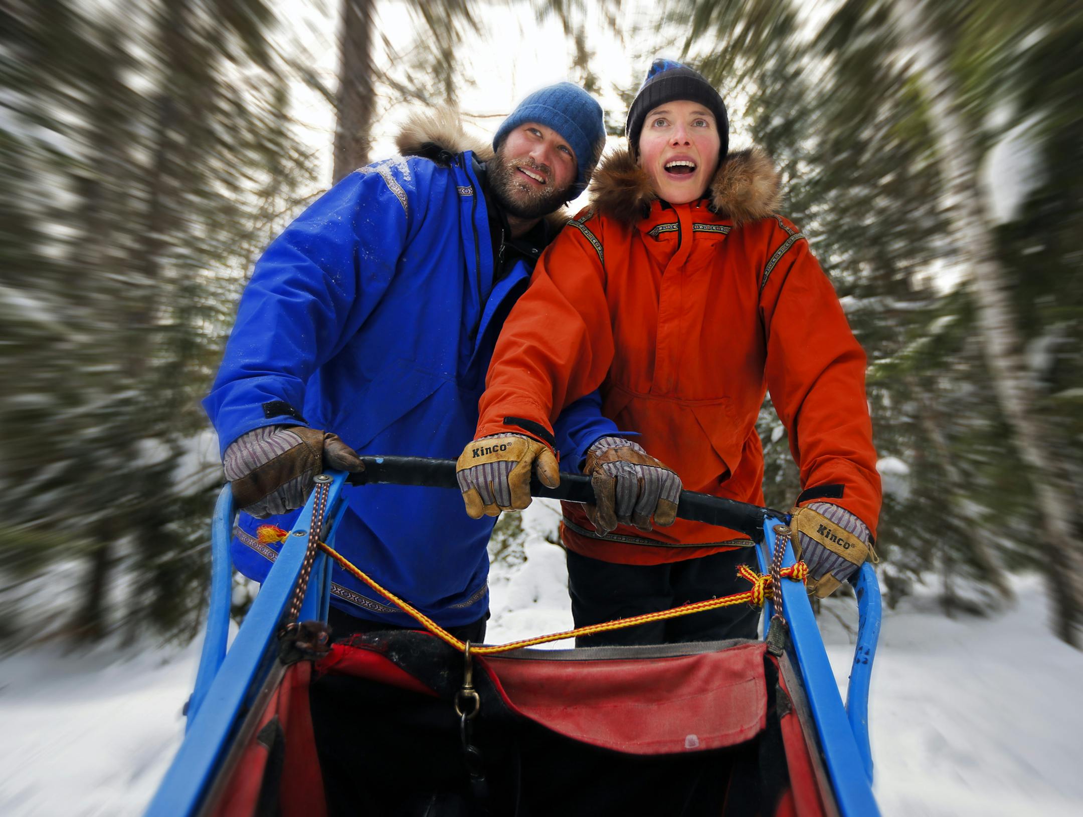 Adventure Educators Dave and Amy Freeman, a husband-and-wife adventurer team from Grand Marais, just won National Geographic's Adventurers of the Year. The couple paddled, dogsledded, and hiked 11,647 miles across North America while 85,000 students helped shape their course. This winter the couple has been running dog sled adventures from the Wintergreen Dogsled Lodge in Ely. ] BRIAN PETERSON &#x201a;&#xc4;&#xa2; brianp@startribune.com Ely, MN 02/04/2014 ORG XMIT: MIN1402051530321720 ORG XMIT: