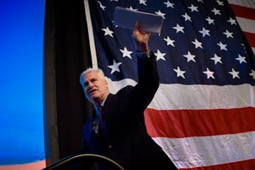 Congressman Tom Emmer waved to the crowd as he left the state at the GOP convention.