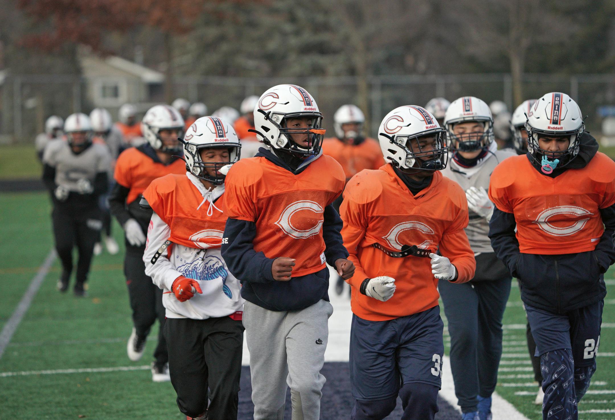 After the loss of their coach Andrew Ariegwe to an unanticipated death before the season, the Cooper football team is making it's first state tournament semifinal in school history. Here, players took to the field for practice Tuesday afternoon at Cooper field. Tuesday, Nov. 16, 2021 New Hope, Minn. ] BRIAN PETERSON ¥ brian.peterson@startribune.com
