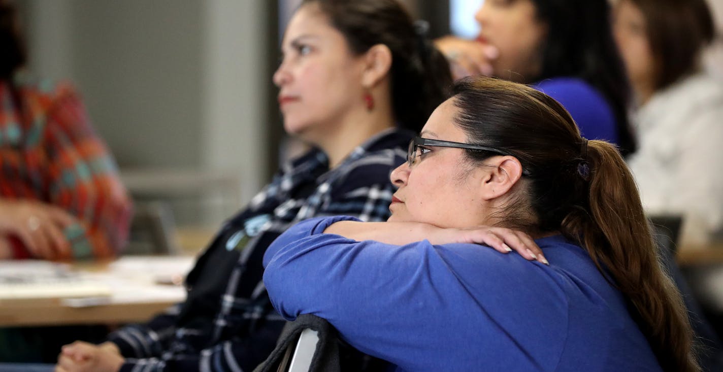 Sixteen domestic violence programs, including Casa de Esperanza, learned that the Greater Twin Cities United Way has eliminated its Safety from Family Violence and the nearly $10 million in funding over the next three years that goes with it. Here, Latinas in a Casa de Esperanza leadership development group met to discuss domestic abuse prevention Saturday, April 29, 2017, in Eagan, MN.] DAVID JOLES &#xef; david.joles@startribune.com Domestic violence shelters were stunned to learn that the Grea