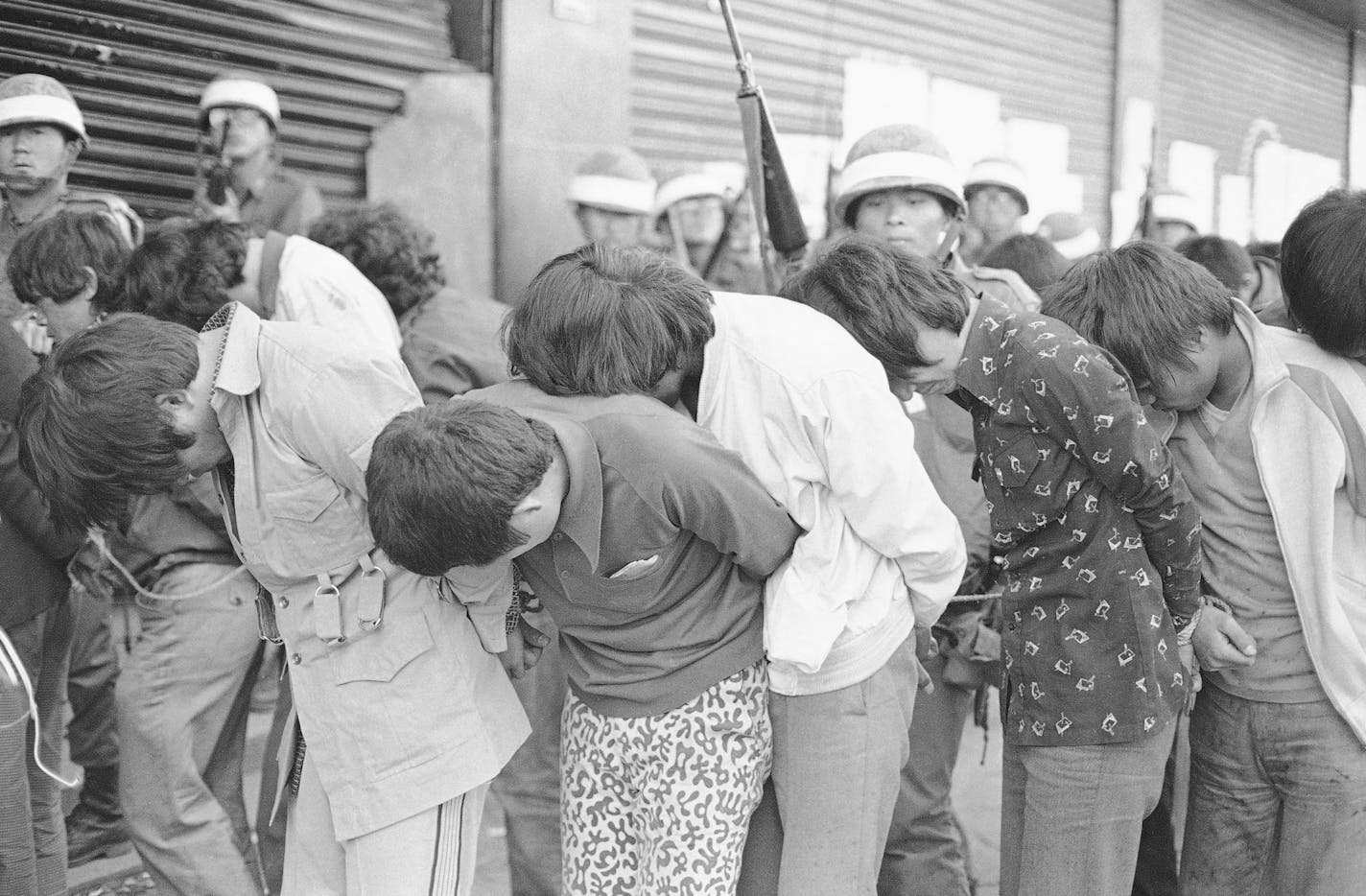 South Korean soldiers captured student rebels in Gwangju on May 27, 1980. Associated Press