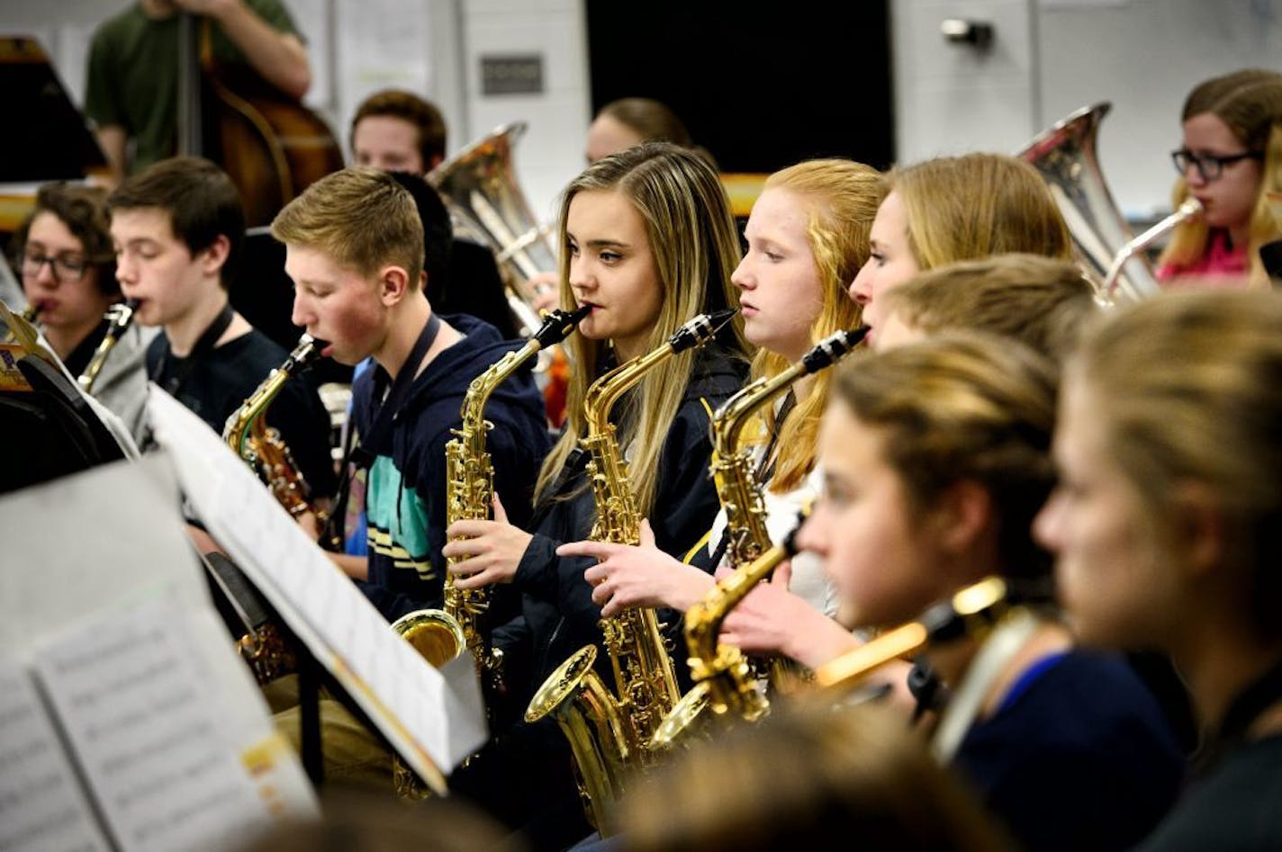 Rosemount HS Marching band is heading to the Macy's Thanksgiving Day Parade. This concert band is one of the schools bands that feeds into the Marching Band. The shelf in the band room is crowded with trophies from past achievements.