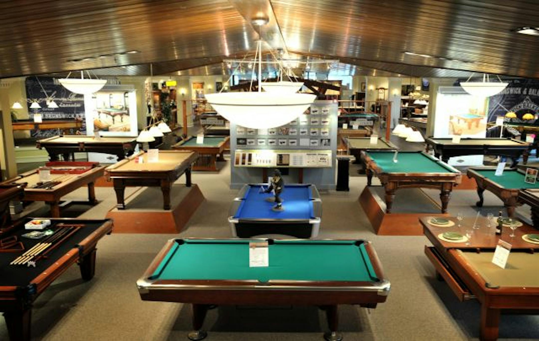 Peters Billiards second floor showroom.