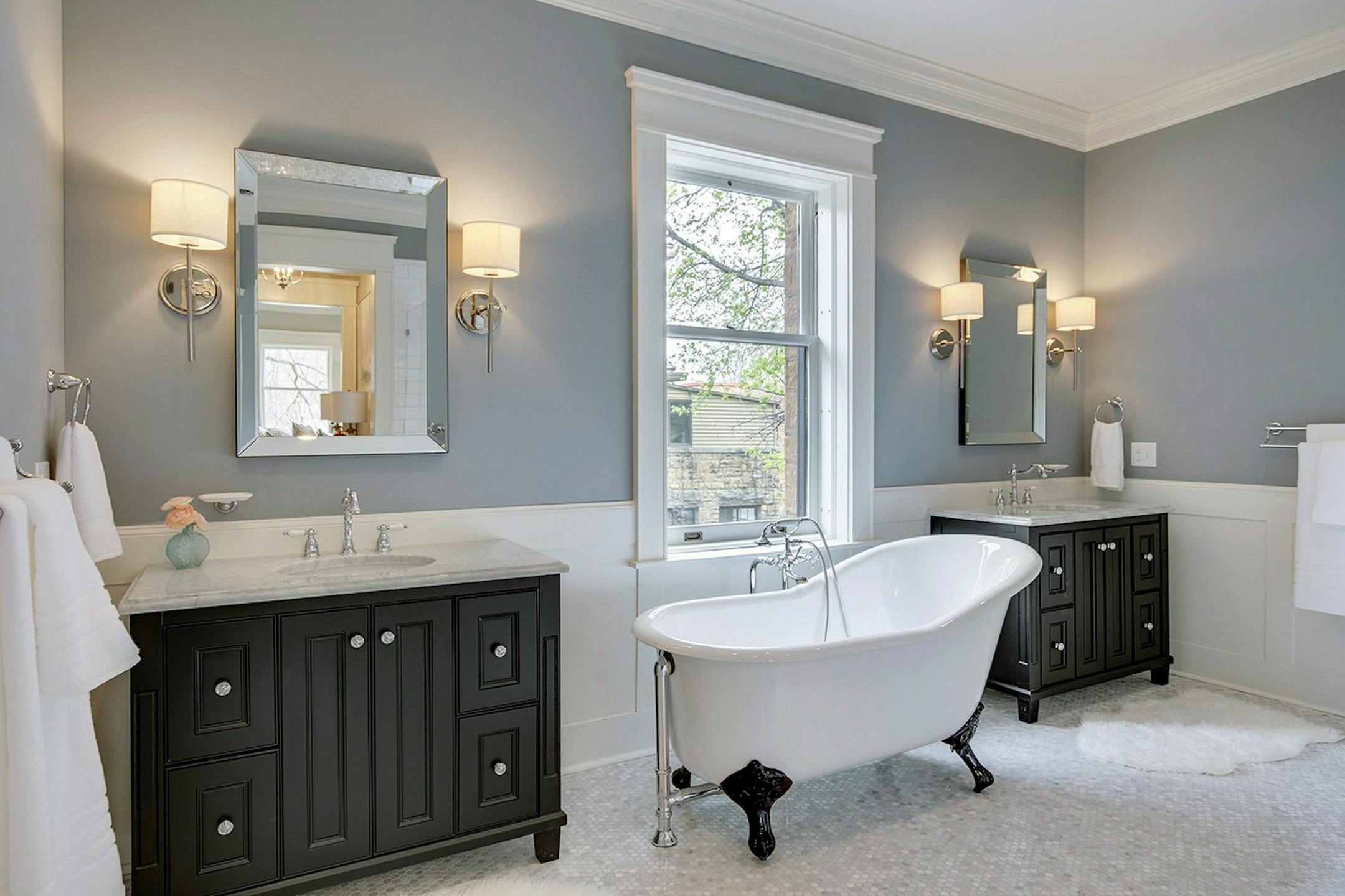 The new master bath has heated floors.