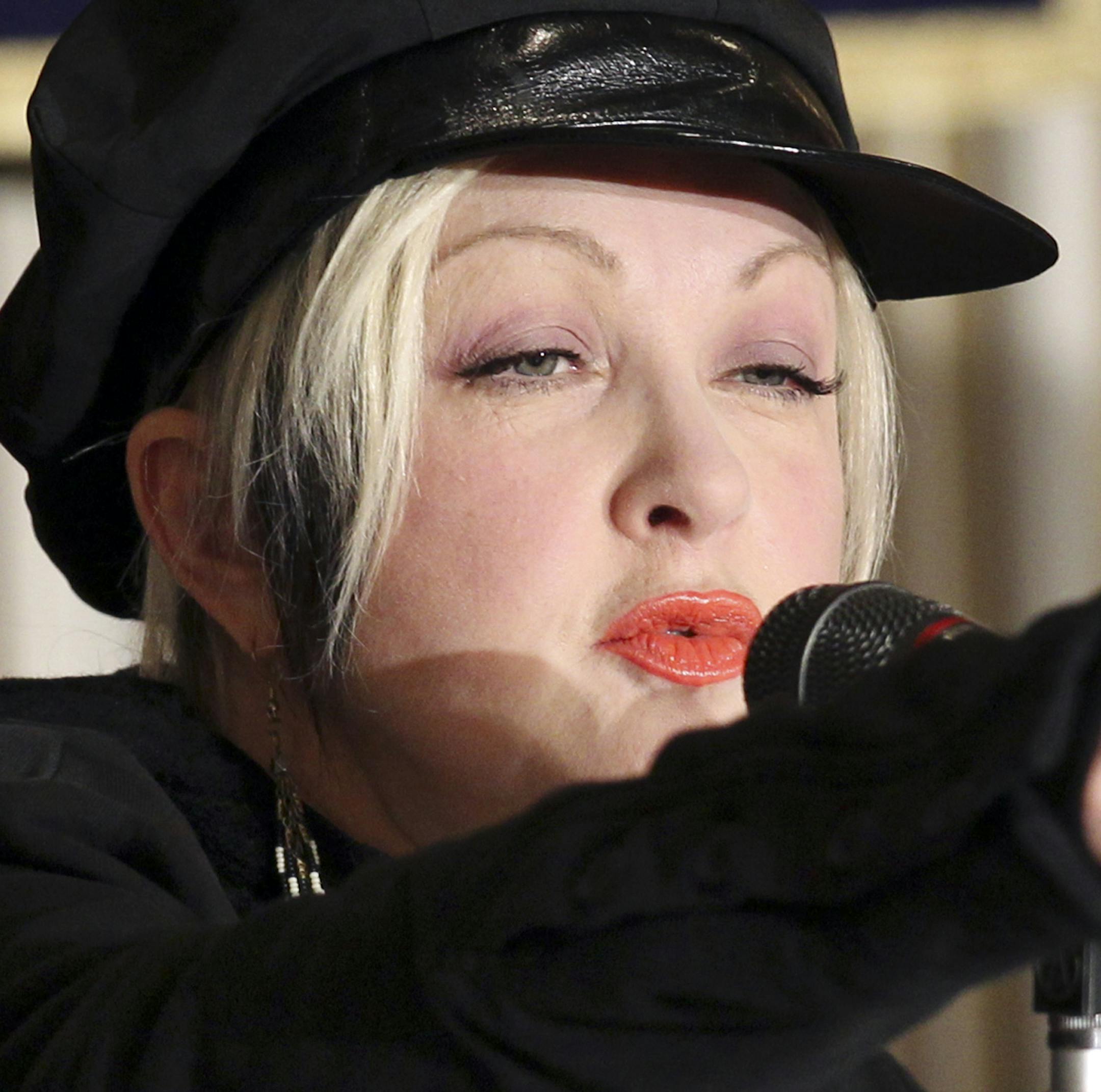 Cyndi Lauper speaks during a press conference on her experience with the March 11 earthquake and tsunami at the Foreign Correspondents' Club of Japan in Tokyo Monday, March 12, 2012. Lauper, who is admired here as a true star who didn't run away despite the tsunami and nuclear crisis last year, is back, to show that she hasn't forgotten. "It's a big tragedy but everybody is trying to move forward. I just want to say hey don't forget about Japan," Lauper told a news conference in Tokyo. (AP Photo
