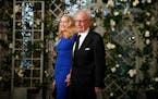 Jerry Hall and Rupert Murdoch arrive for a State Dinner with French President Emmanuel Macron and President Donald Trump at the White House, Tuesday, 