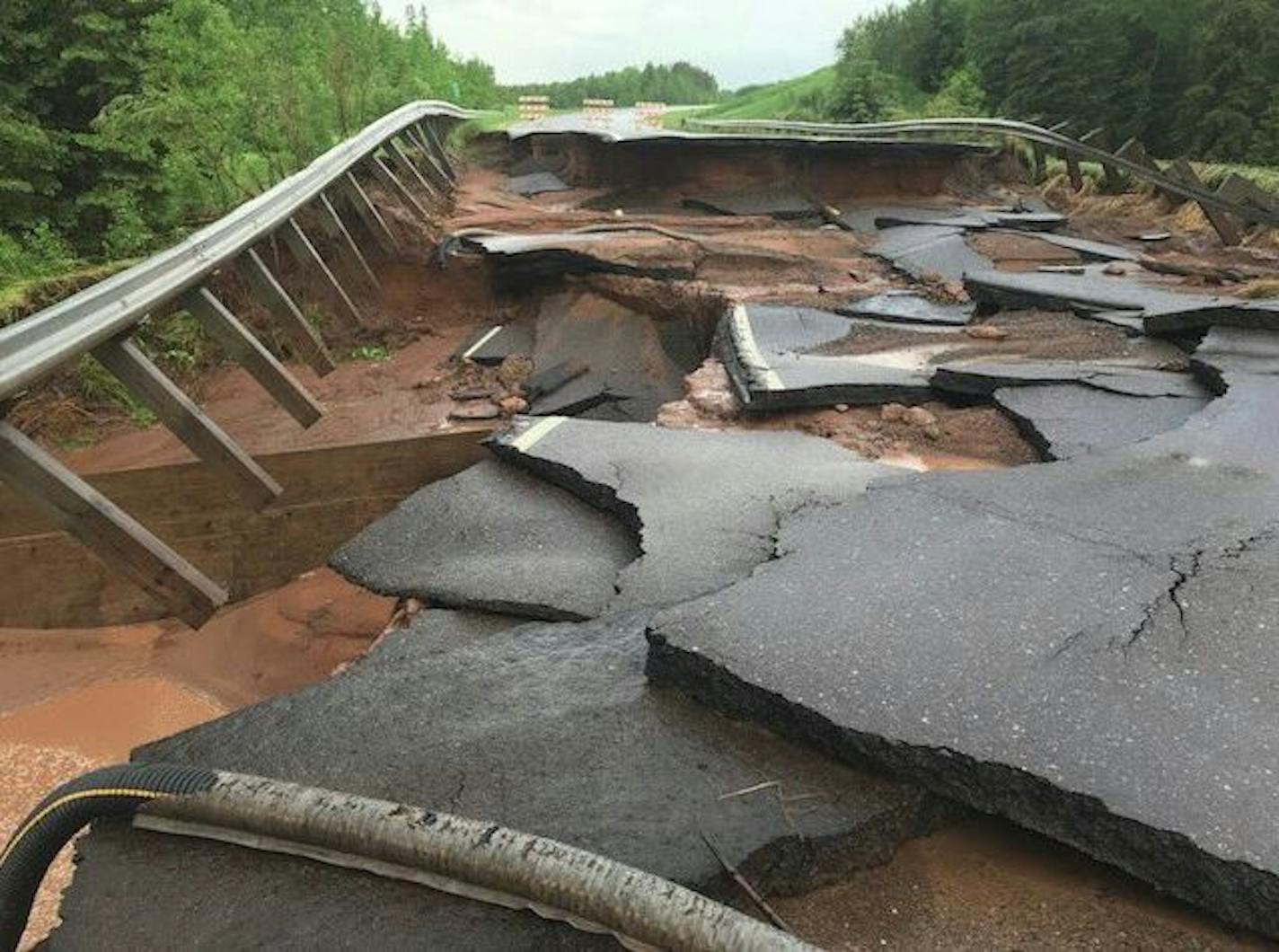 Hwy. 23 in Carlton County in northeastern Minnesota was washed out by heavy weekend rains.