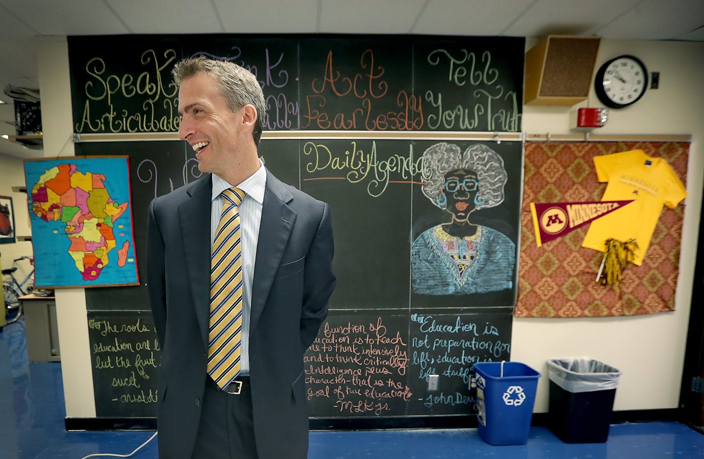 New Minneapolis Superintendent Ed Graff made his way to different classrooms at North High School during the first day of school Monday in Minneapolis.