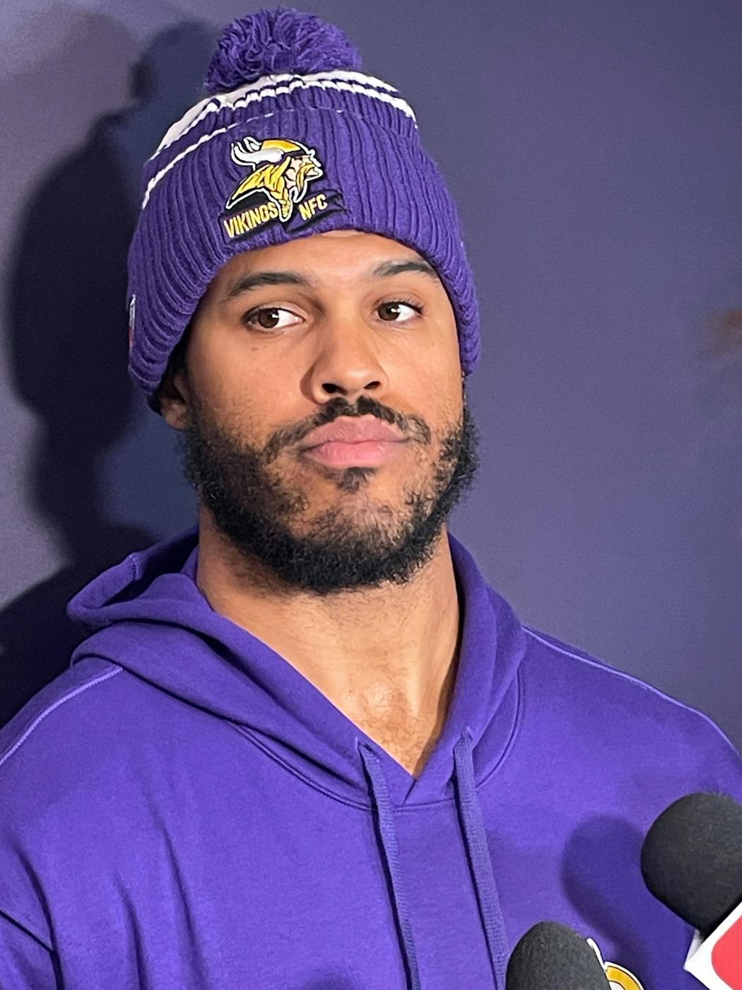 Anthony Barr spoke to reporters Wednesday after he returned to the Vikings.