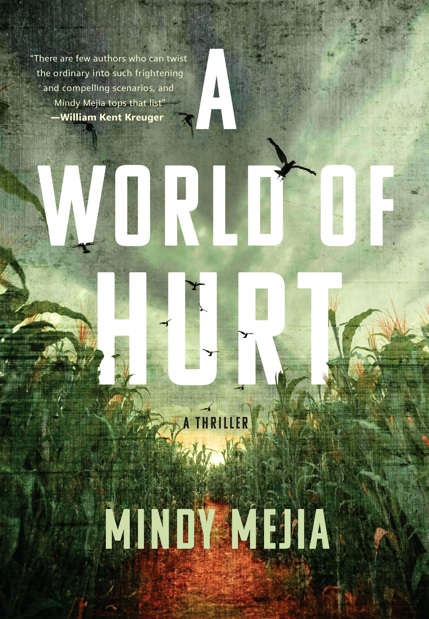 cover of A World of Hurt shows a path through a field of cornstalks