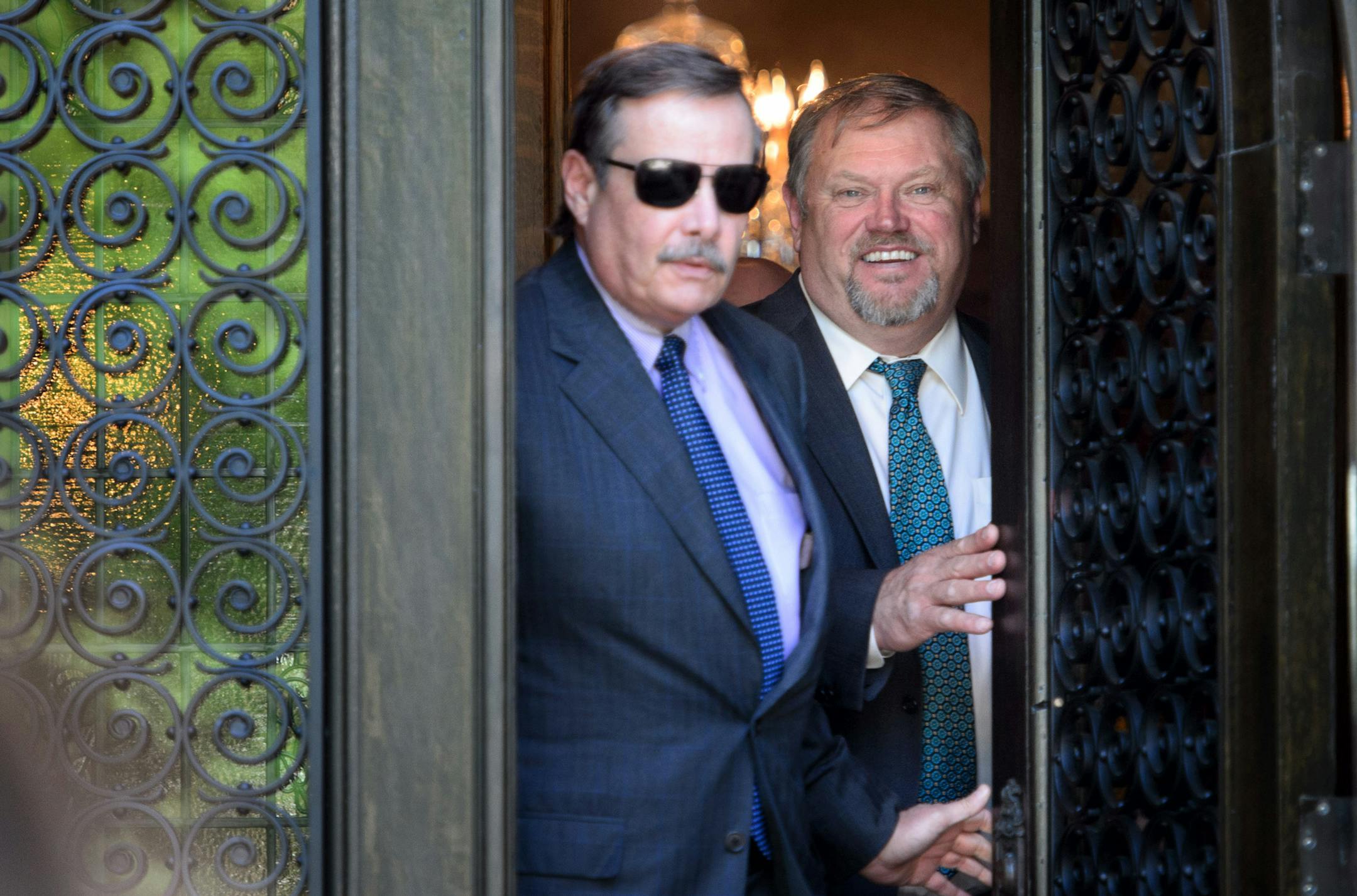 Senate Majority Leader Tom Bakk smiled as he and his chief of staff Tom Kukielka left the morning negotiating session. ] GLEN STUBBE * gstubbe@startribune.com Wednesday, May 13, 2015