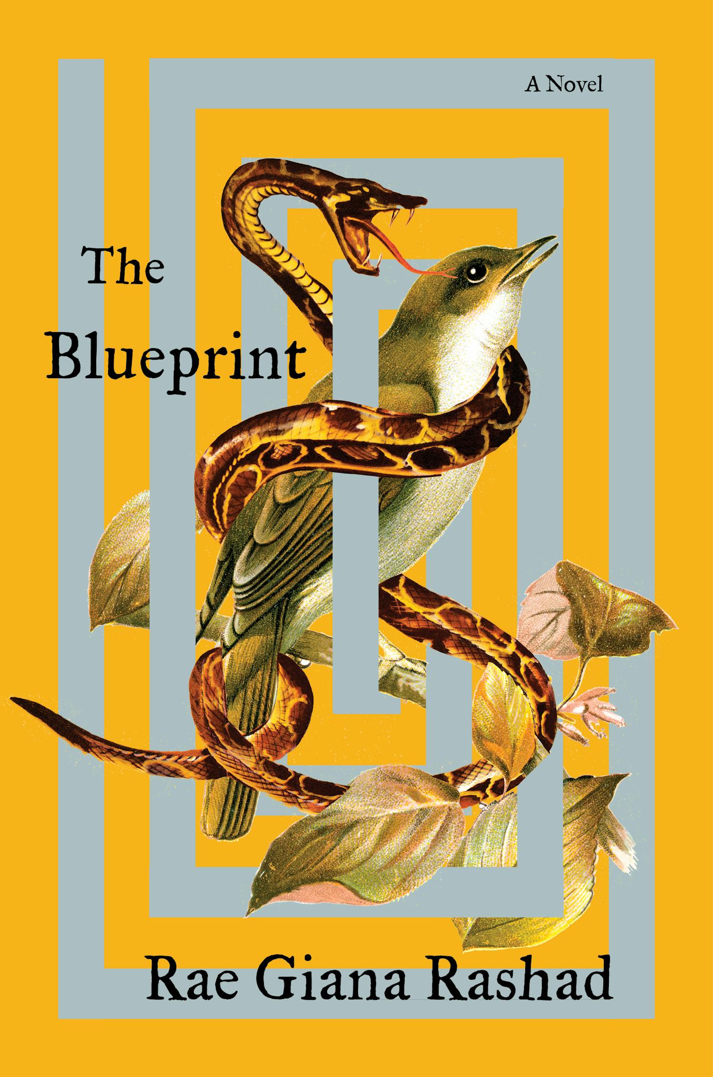 yellow cover of "The Blueprint" book, with snake coiling around bird