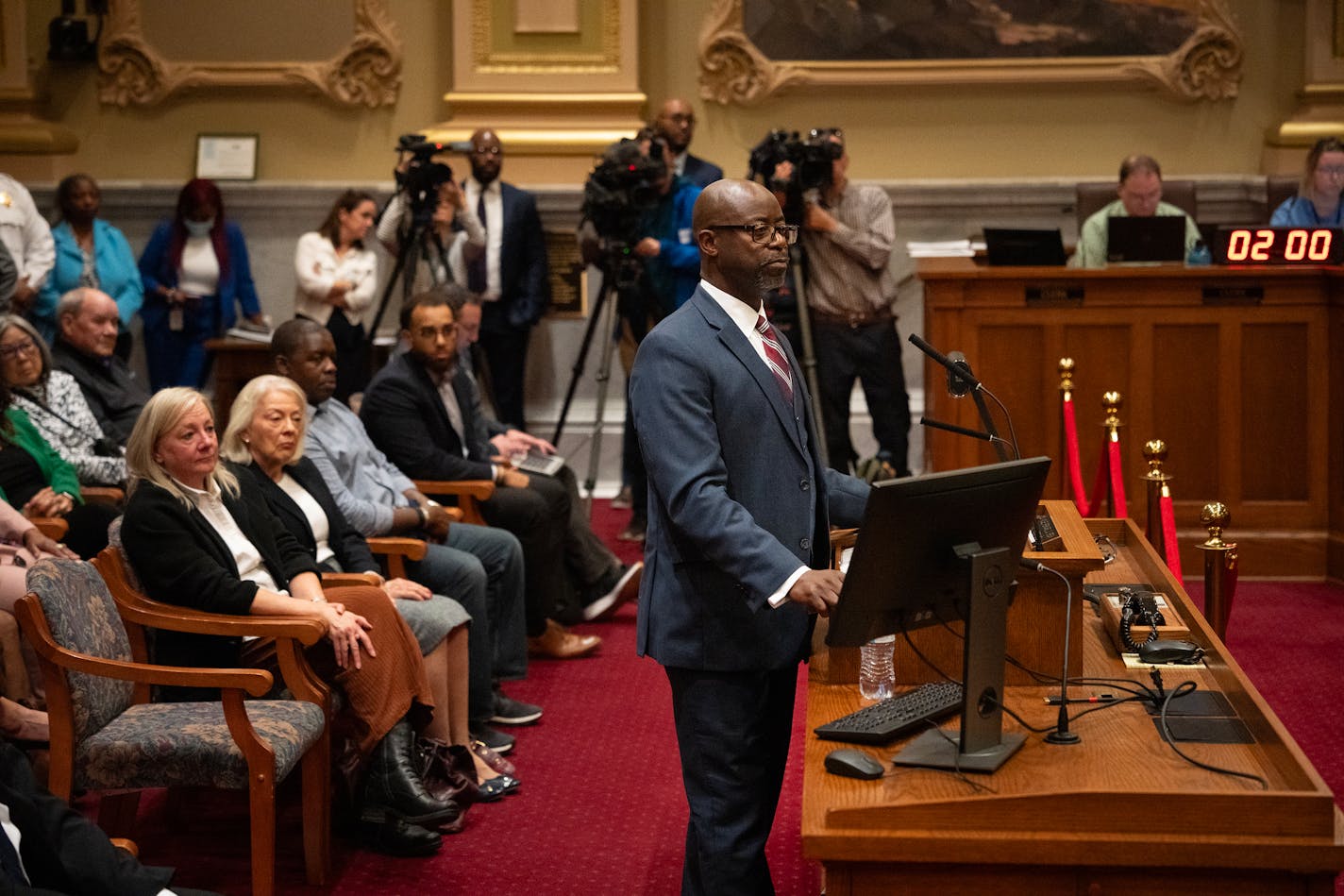 Hennepin Chief Judge Todd Barnette addressed the MInneapolis City Council after being nominated by Mayor Jacob Frey to become the city's second community safety commissioner in Minneapolis, Minn., on Tuesday, Oct. 17, 2023.