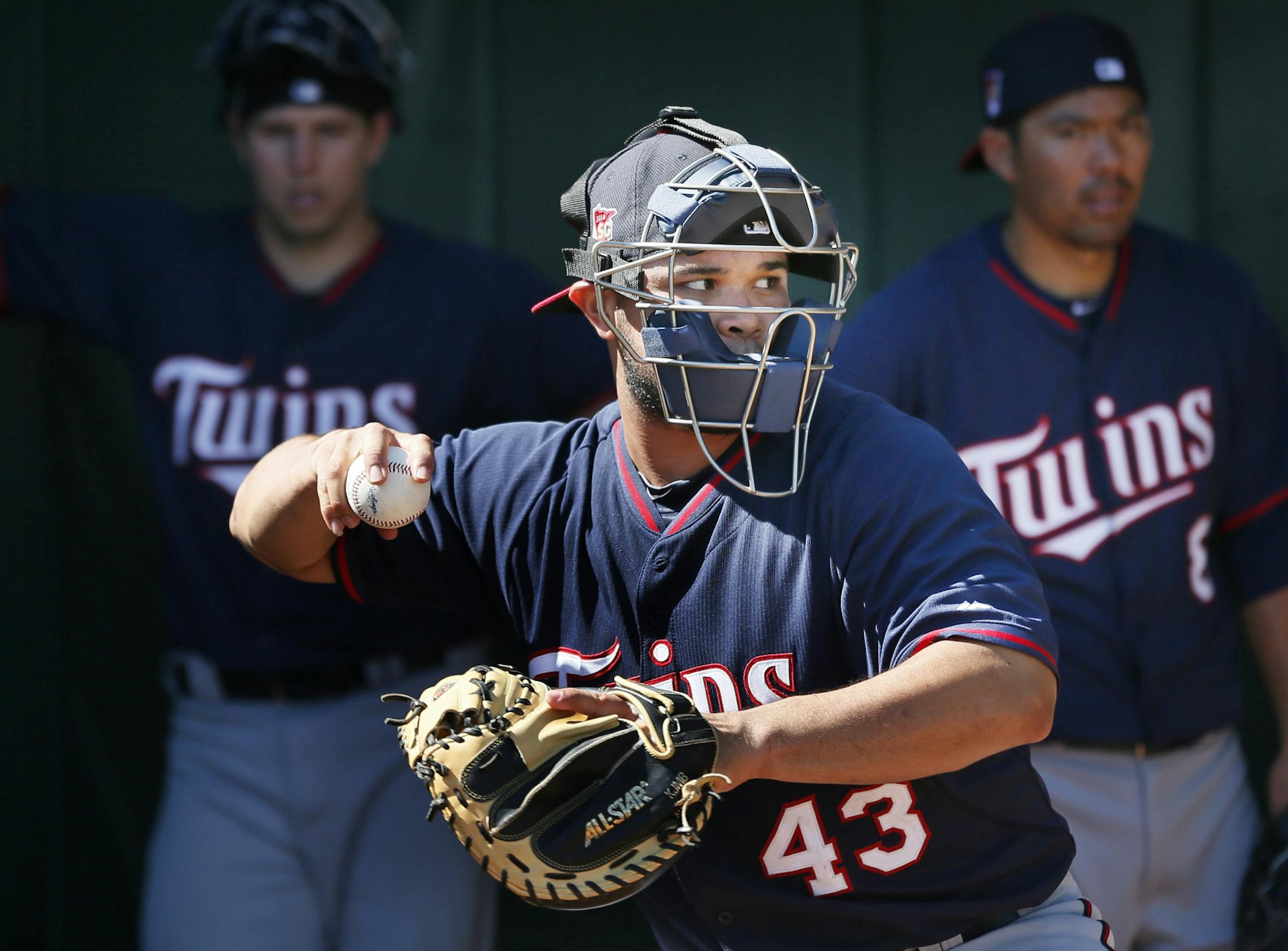 Josmil Pinto goes through workouts Wednesday Feb 19. 2014 during spring training in Fort Myers, Florida at Lee County Sports Complex.. ] JERRY HOLT jerry.holt@startribune.com