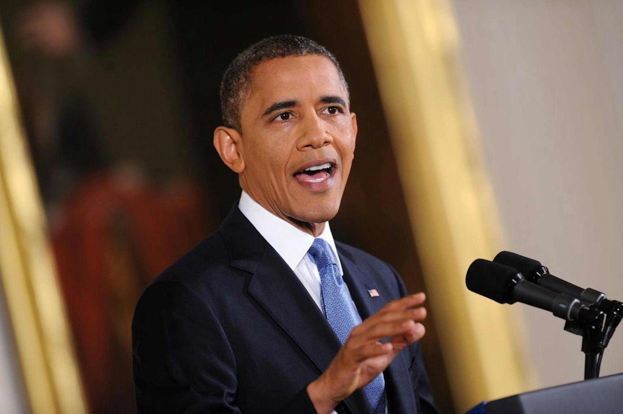 President Barack Obama speaks during his first press conference since winning re-election in the East Room of the White House on Wednesday.