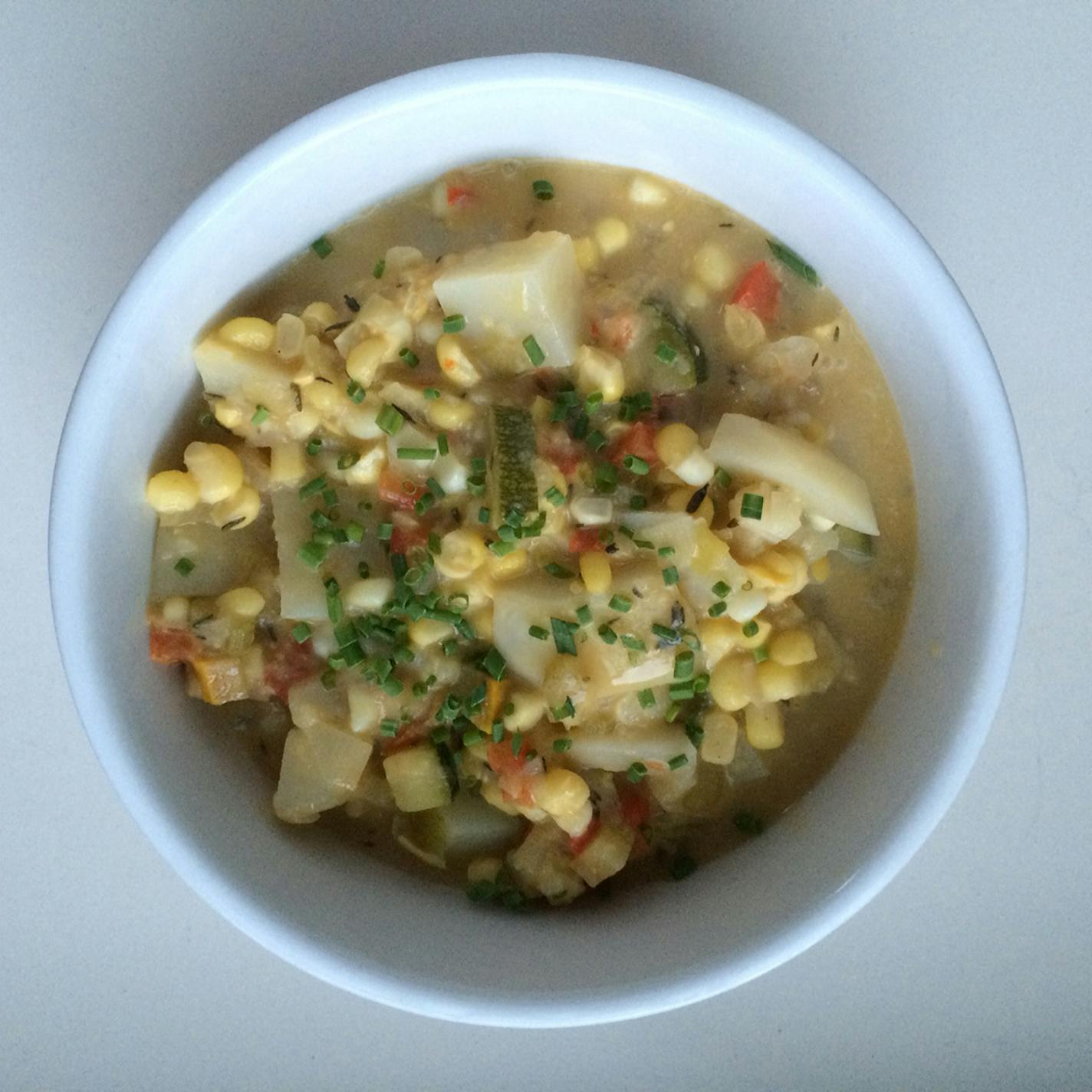 Sweet Corn-Red Pepper-Zucchini Corn Chowder. Credit: Rick Nelson, Star Tribune