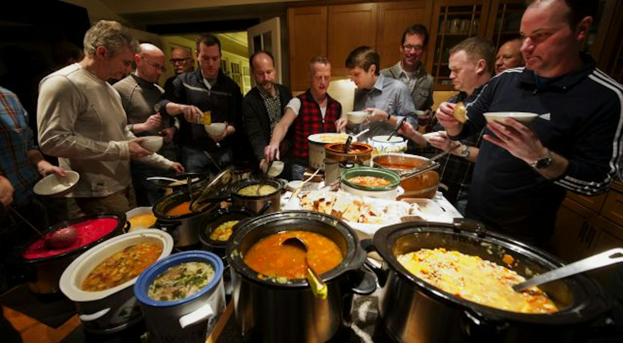 Nineteen soups, 53 guests and more slow cookers than the small appliance aisle at Target. Yes, it's "Soup or Bowl" Sunday.