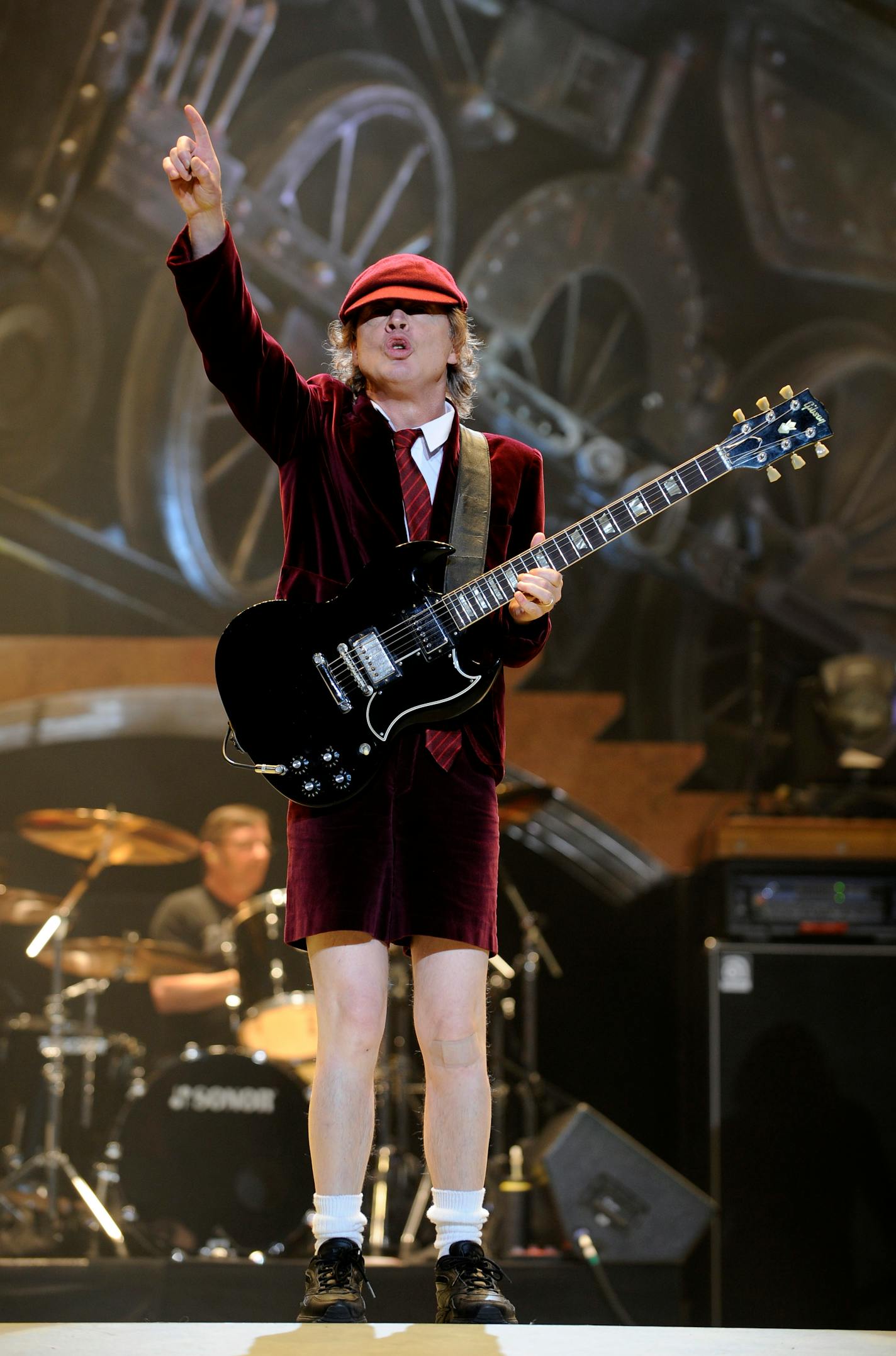 AC/DC lead guitarist Angus Young performs on the Black Ice tour at Madison Square Garden in New York, Nov. 12, 2008.