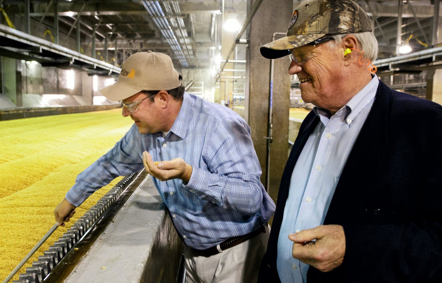 Rep Collin Peterson toured the Busch Agricultural Resources in Moorhead, Minnesota, one of two malting operations for Anheuser Busch with plant manager Judd Carlson. 81,000 bushels germinate here for three days as part of the malting process. ] GLEN STUBBE * gstubbe@startribune.com Wednesday, October 29, 2014 Rep Collin Peterson toured the Busch Agricultural Resources in Moorhead, Minnesota, one of two malting operations for Anheuser Busch with plant manager Judd Carlson.