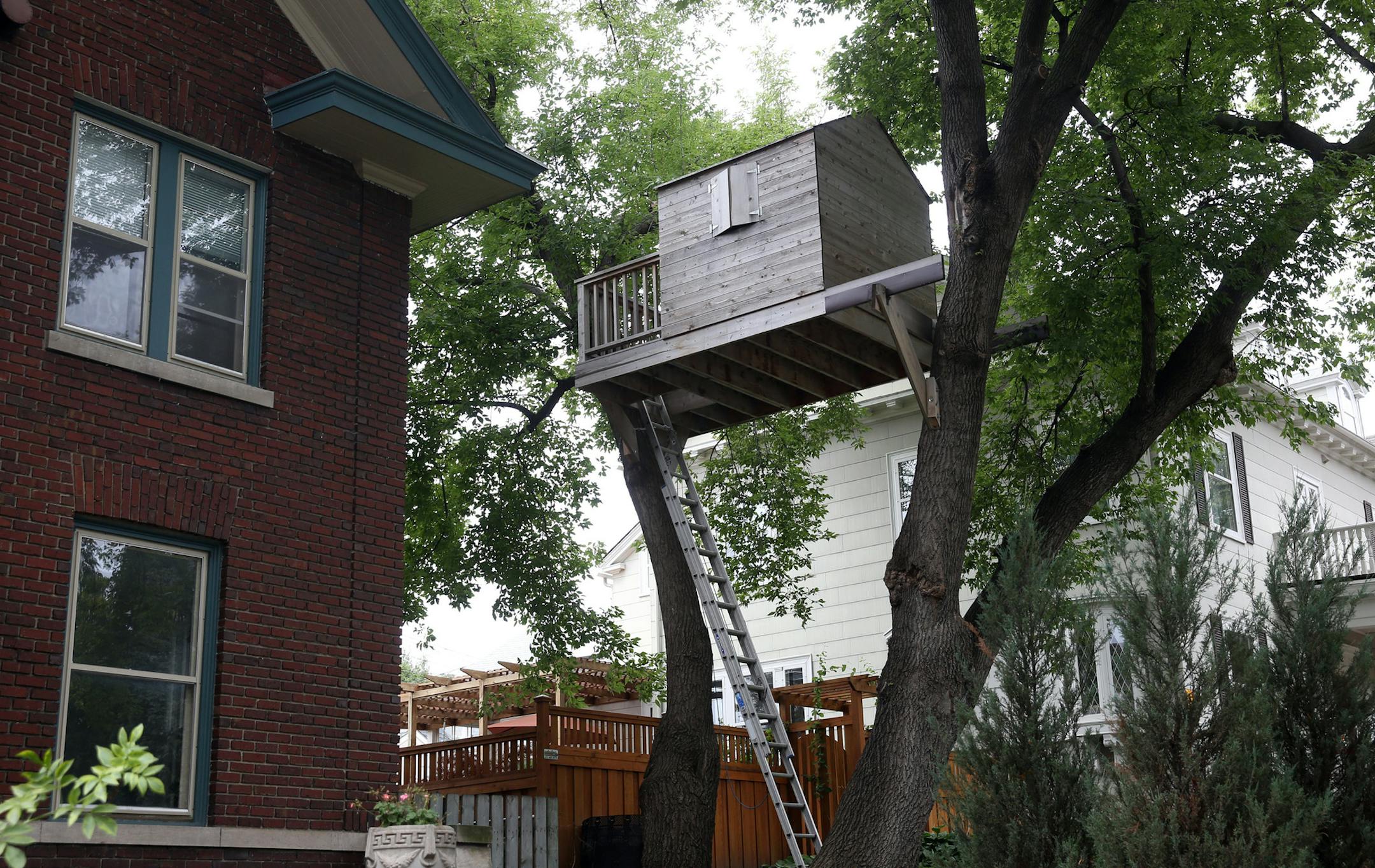 The city wants a treehouse built by Clem Pryke for his teenage son to be torn down, but he's appealing for a hearing Thursday. Tree houses don‚Äôt require building permits, but they must abide by setbacks and height limit. The city measures the Lowry Hill tree house as too tall, and extending 15 inches into the neighbor's yard. It's also 10-1/2 feet from the bedroom window of a neighbor who complained two years ago. ] JIM GEHRZ ‚Ä¢ jgehrz@startribune.com / Minne