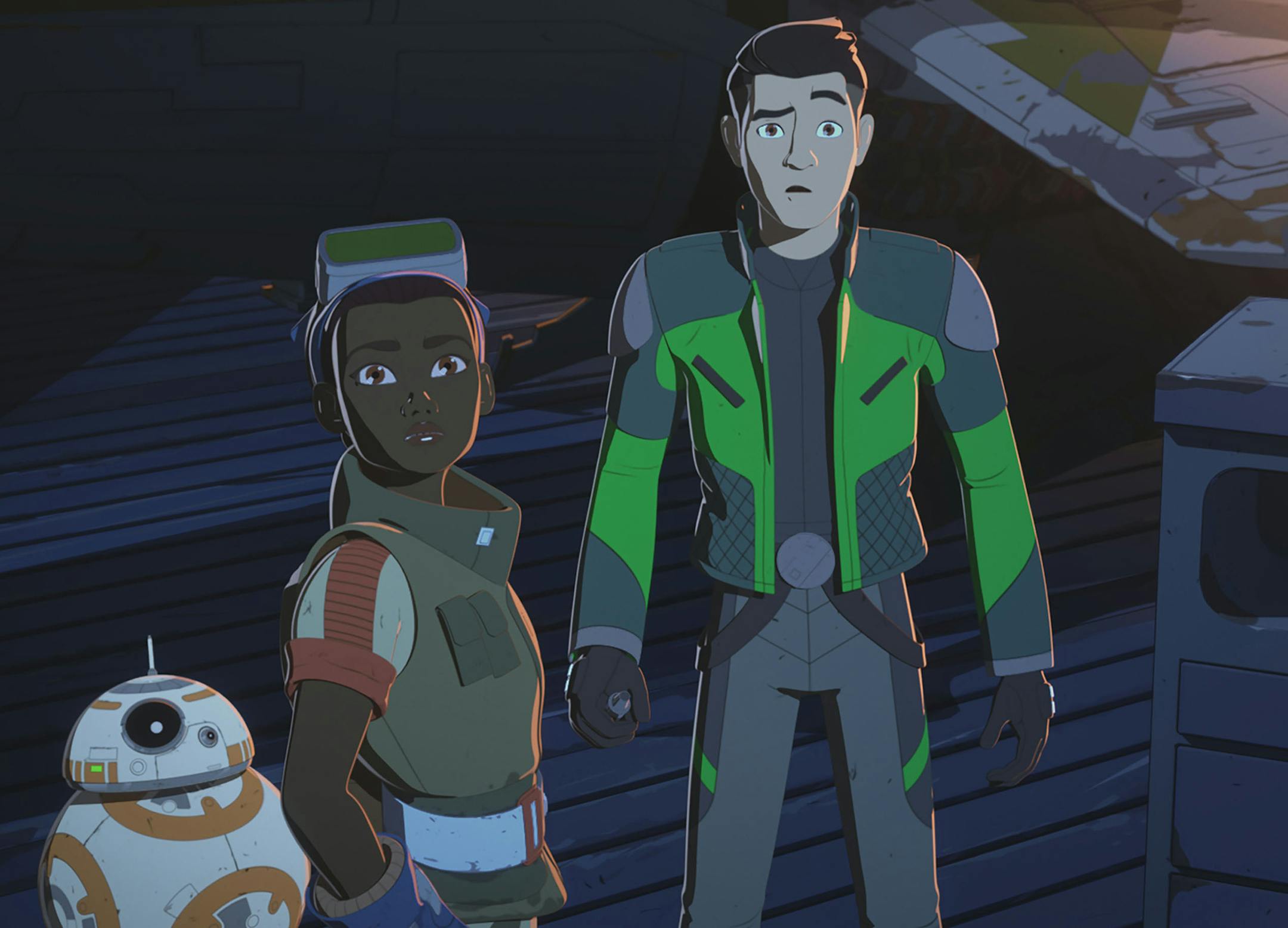 STAR WARS RESISTANCE - "Star Wars Resistance," a new animated series that takes place prior to the events of "The Force Awakens," takes flight with a one-hour premiere SUNDAY, OCTOBER 7 (10:00-11:00 p.m. EDT/PDT), on Disney Channel and DisneyNOW. (Lucasfilm)
BB-8, TAM, KAZ, NEEKU