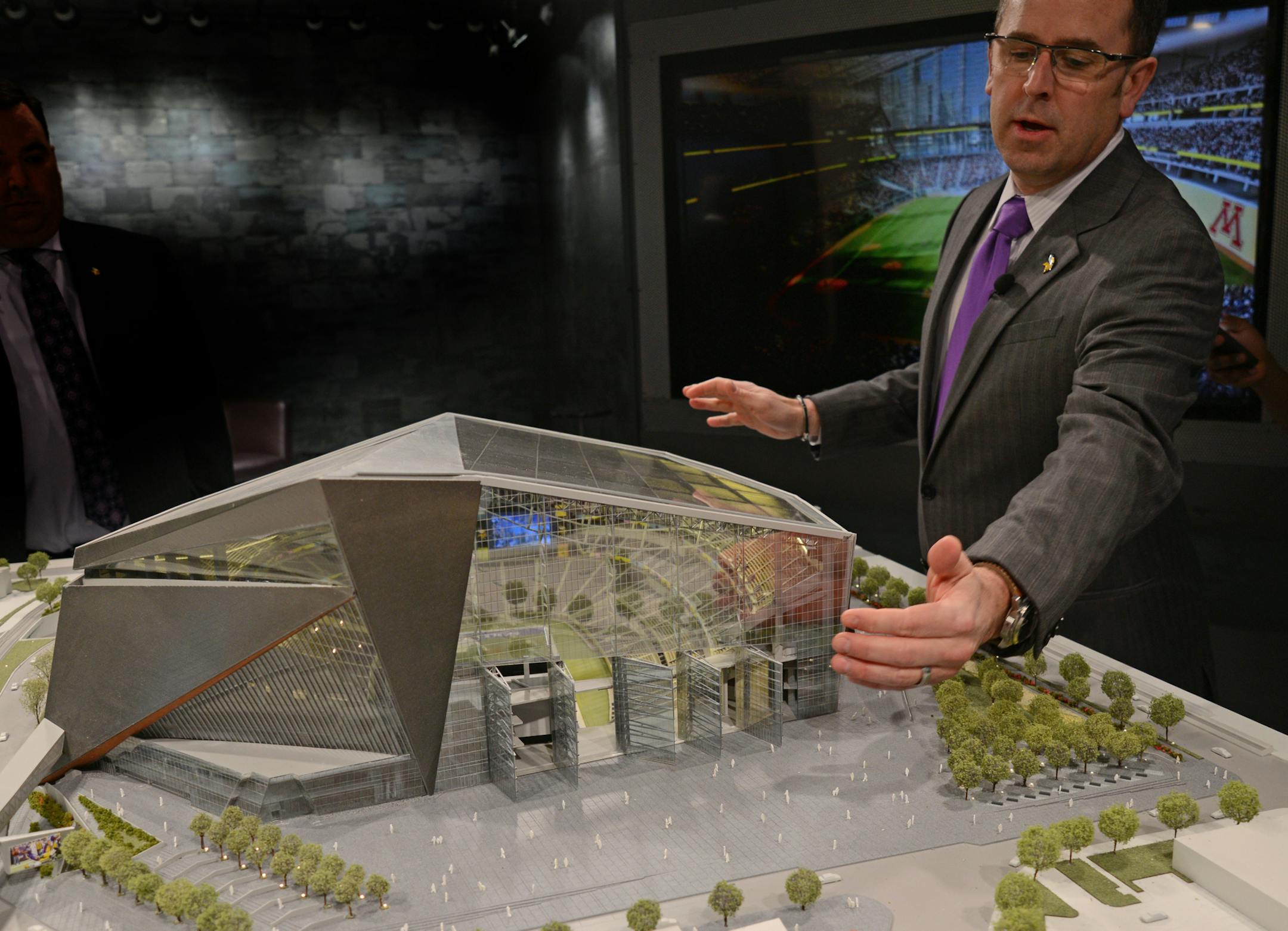The media toured the new Viking's Stadium Preview Center on Tuesday February 25, 2014 . Steve LaCroix Viking's V.P. of Sales showed off the model of the new stadium. ] Richard.Sennott@startribune.com Richard Sennott/Star Tribune Minneapolis , Minn Monday 2/24/2014) ** (cq) ORG XMIT: MIN1402251727400456