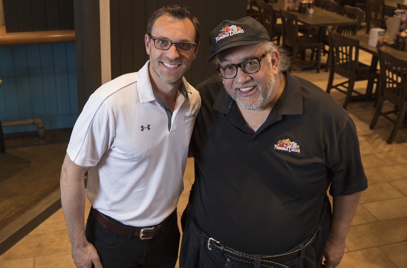 Portrait of Famous Dave's new CEO Jeff Crivello left, and founder Dave Anderson at Famous Dave&#xed;s Monday May 14, 2018 in Coon Rapids, MN. ] JERRY HOLT &#xef; jerry.holt@startribune.com