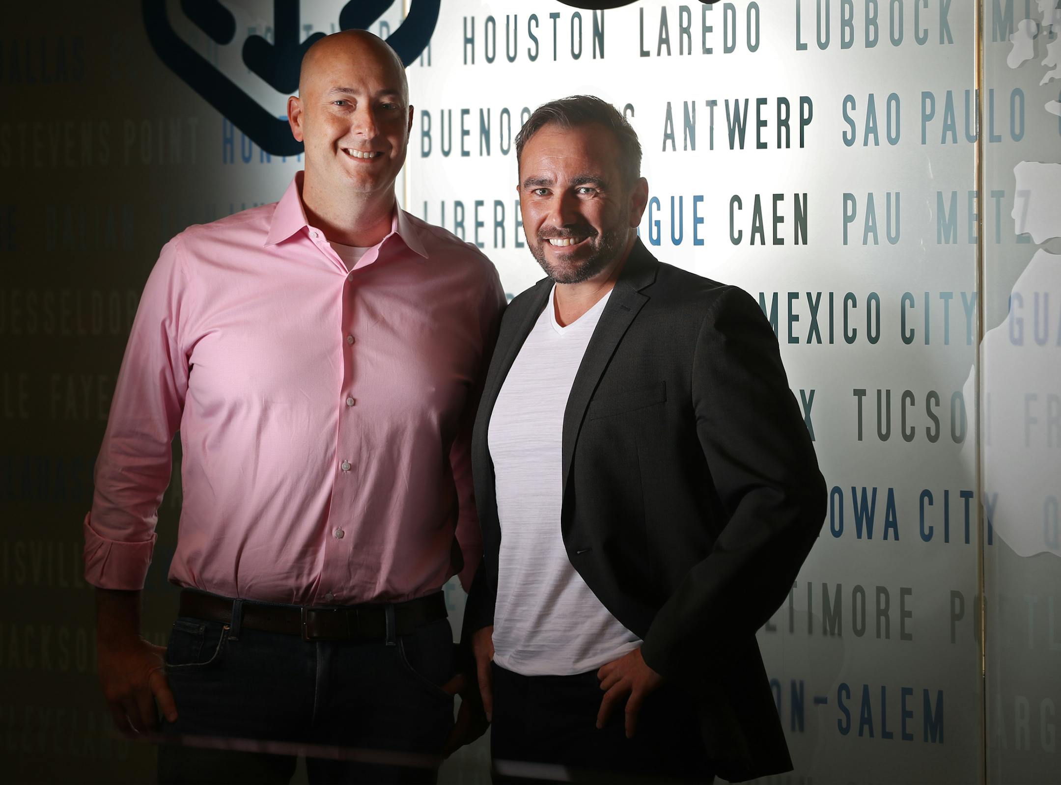 Kevin Abbott of C.H. Robinson, left, and Christian Schenk of One20 are educating small carriers and owner-operators on electronic logging device mandates.