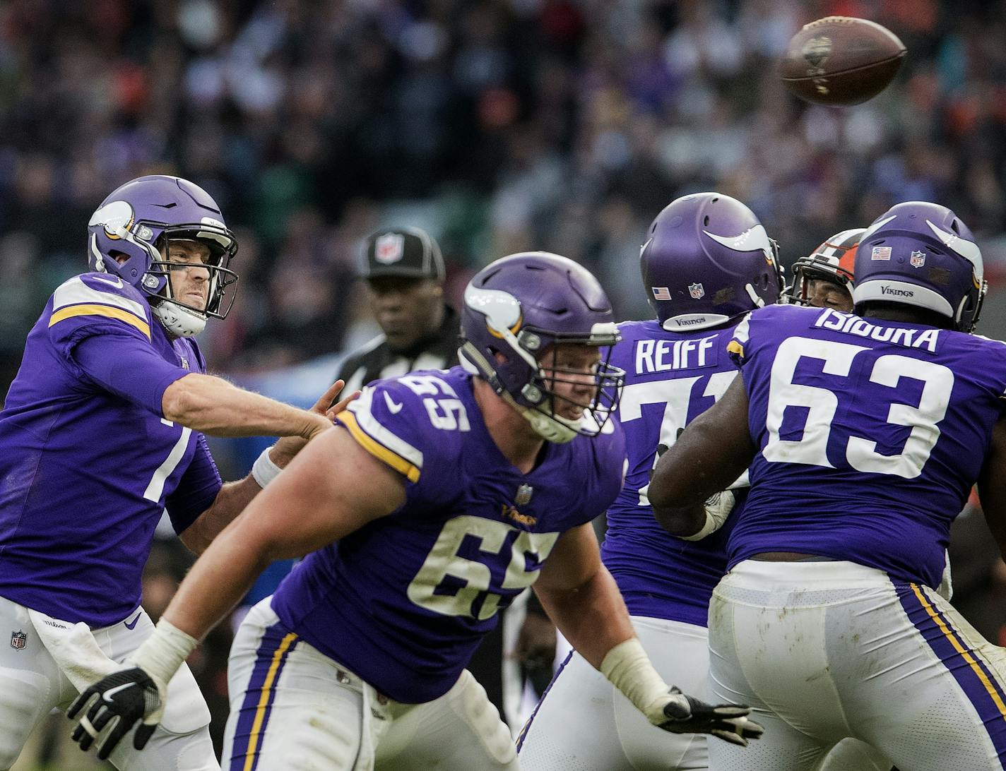 Vikings quarterback Case Keenum attempted a pass in the fourth quarter.