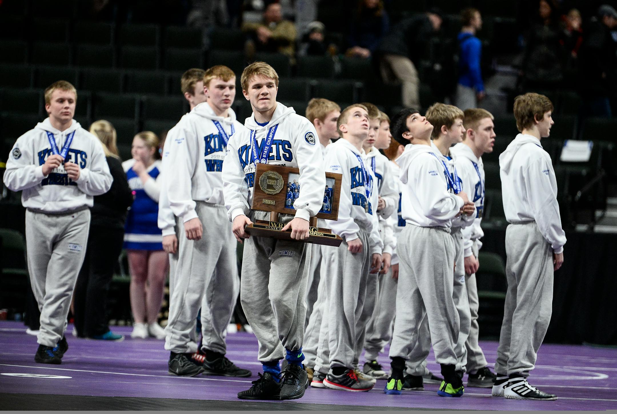 Kasson-Mantorville wrestlers won the Class 2A title a year ago and are heavy favorites again. (Aaron Lavinsky/Star Tribune)