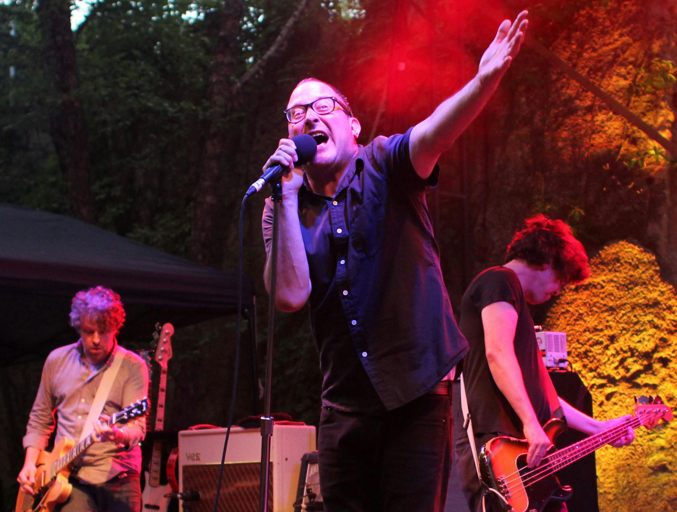 Craig Finn (center) provides the vocals for The Hold Steady during the concert Saturday night at the Minnesota Zoo. ] The Hold Steady performed on Saturday night at the Minnesota Zoo as a part of Music in the Zoo. The Hold Steady are originally from Minneapolis and have released six studio albums, the most recent being "Teeth Dreams." MONICA HERNDON monica.herndon@startribune.com Apple Valley, MN 07/5/2014