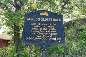 The “World’s Oldest Rock” historical marker in Granite Falls.