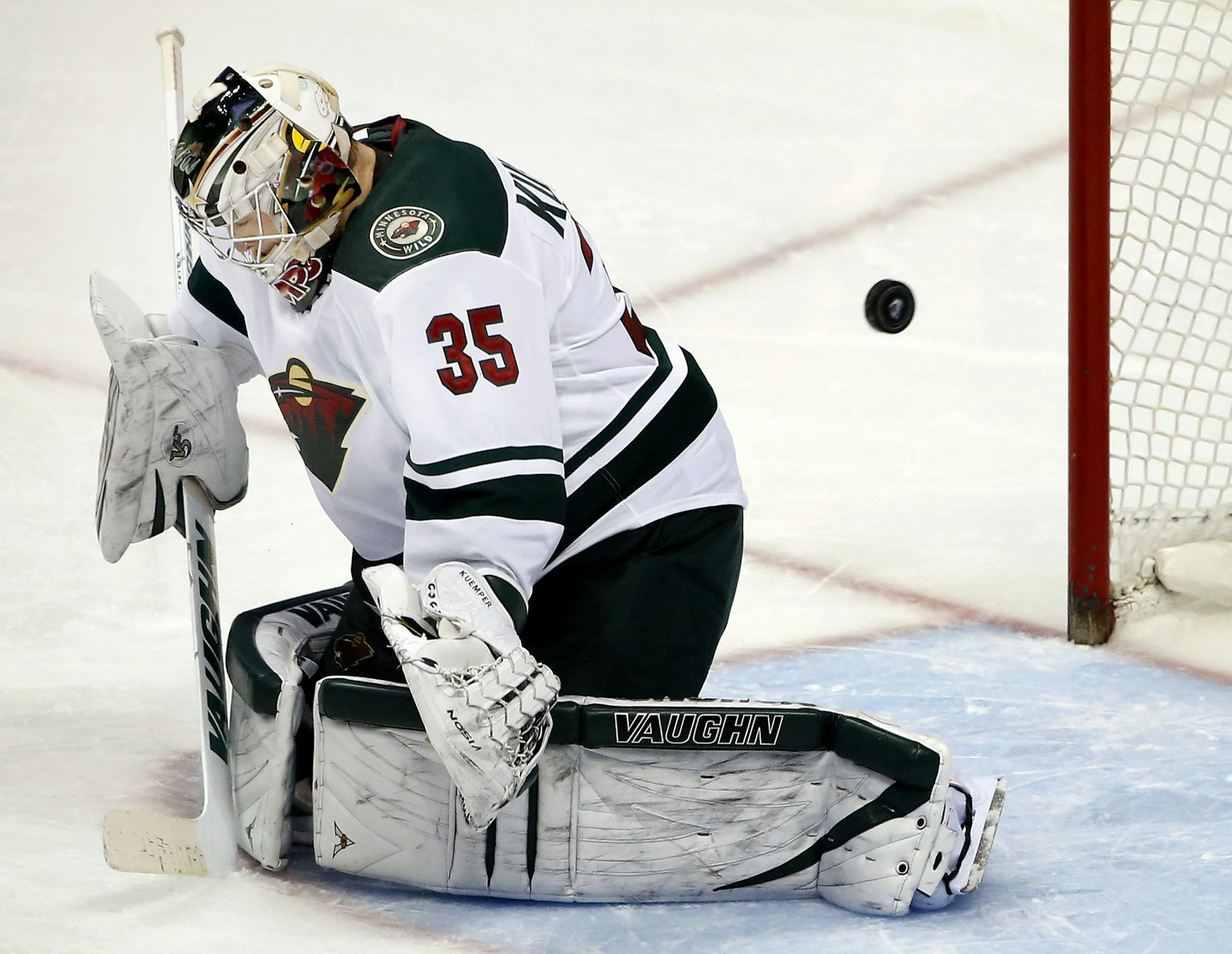 Cody McLeod (55) shot the puck past Wild goalie Darcy Kuemper (35) a goal in the second period. ] CARLOS GONZALEZ cgonzalez@startribune.com - April 26, 2014, Denver, Colorado, Pepsi Center, NHL, Minnesota Wild vs. Colorado Avalanche, Stanley Cup Playoffs round 1, Game 5