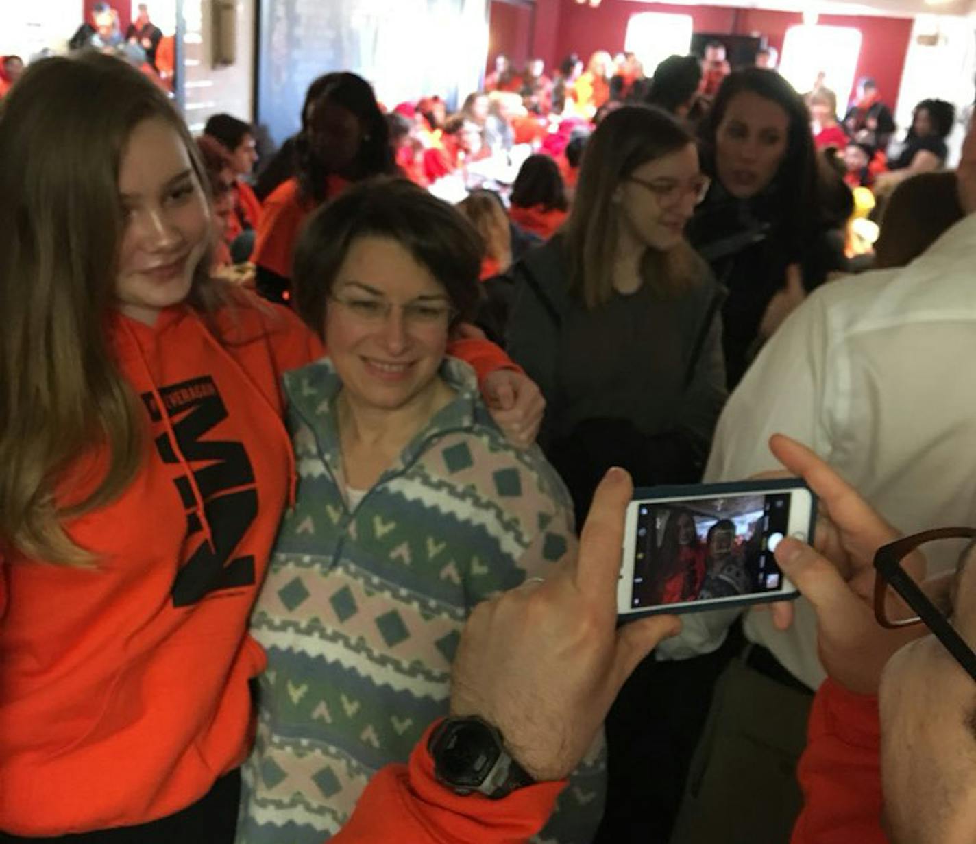 Sen. Amy Klobuchar lent support to about 150 Minnesota students taking part in the March for Our Lives in Washington on Saturday, March 24, 2018.