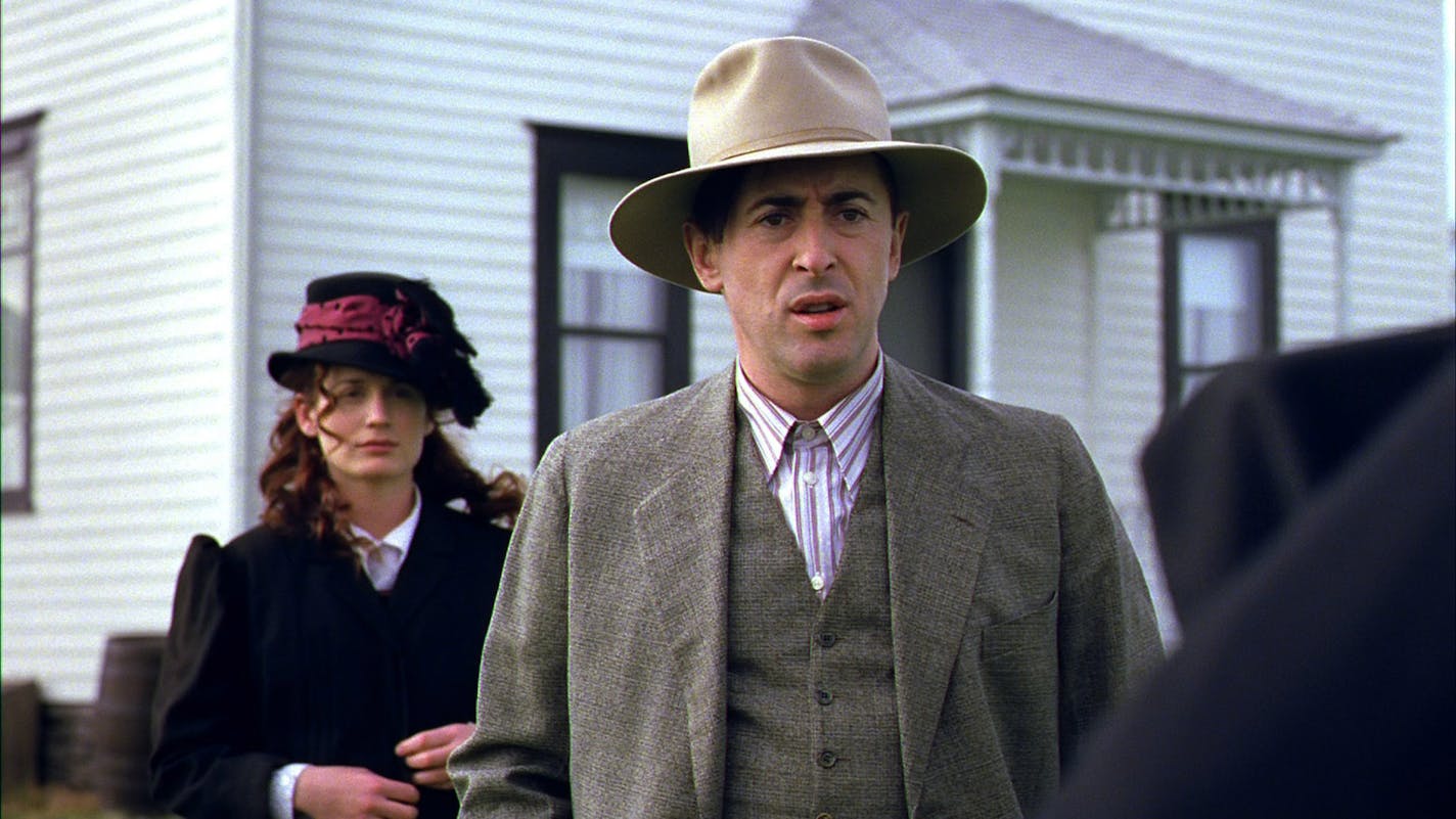 Elizabeth Reaser as Inge and Alan Cumming as Frandsen in "Sweet Land."