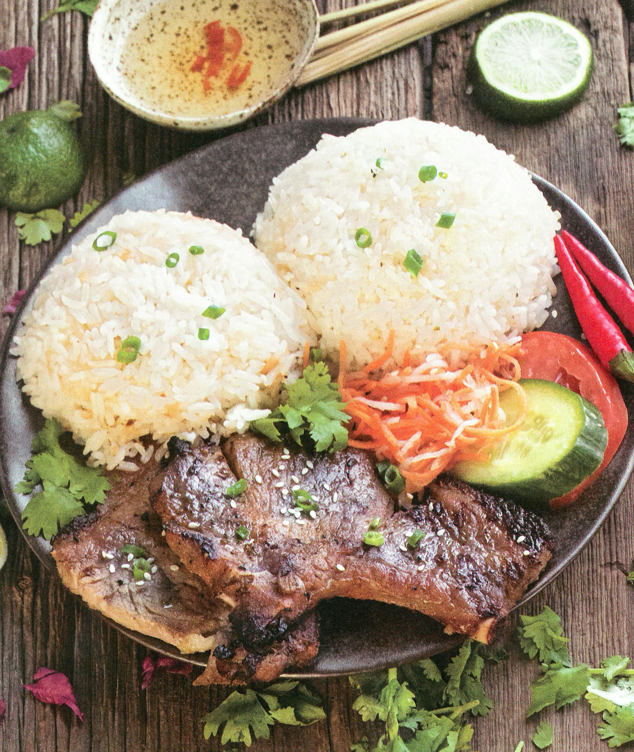 Vietnamese lemongrass pork chops with rice