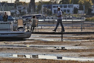 In this 2014 Star Tribune file photo, White Bear Lake plummeted to a record low water level due to a drought and large amount of groundwater pumping.