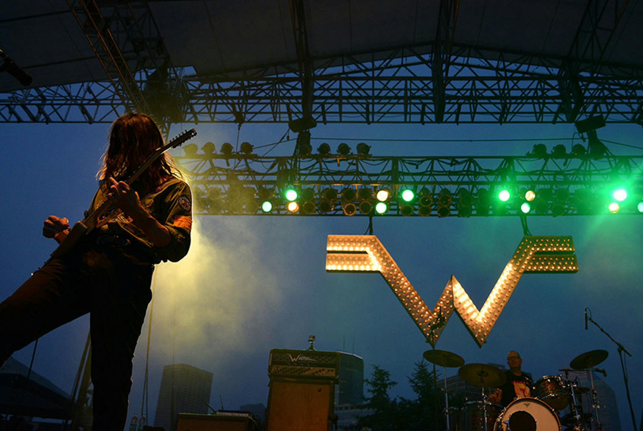 Brian Bell of Weezer played guitar during The Basilica Block Party.
