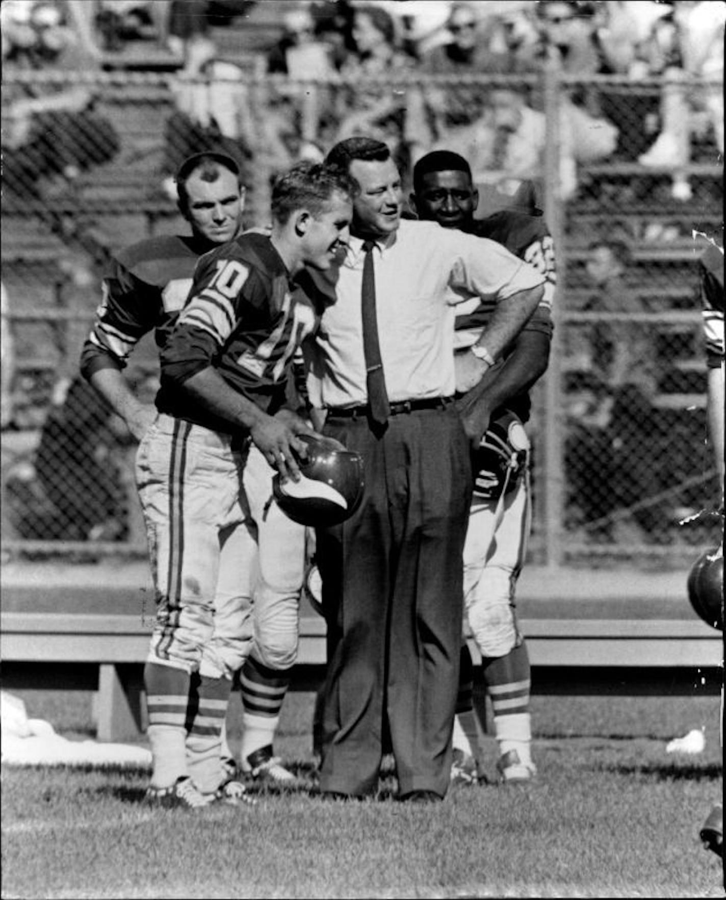 January 28, 1980 The Pros Arrive -- In 1960, Minnesotans went big league when it was announced that the Vikings and Twins were coming to town. The Vikings, including a young Francts Tarkenton and Norm Van Brocklin, left photo, played their first season in 1961.  September 3, 1962  Donald Black, Minneapolis Star Tribune