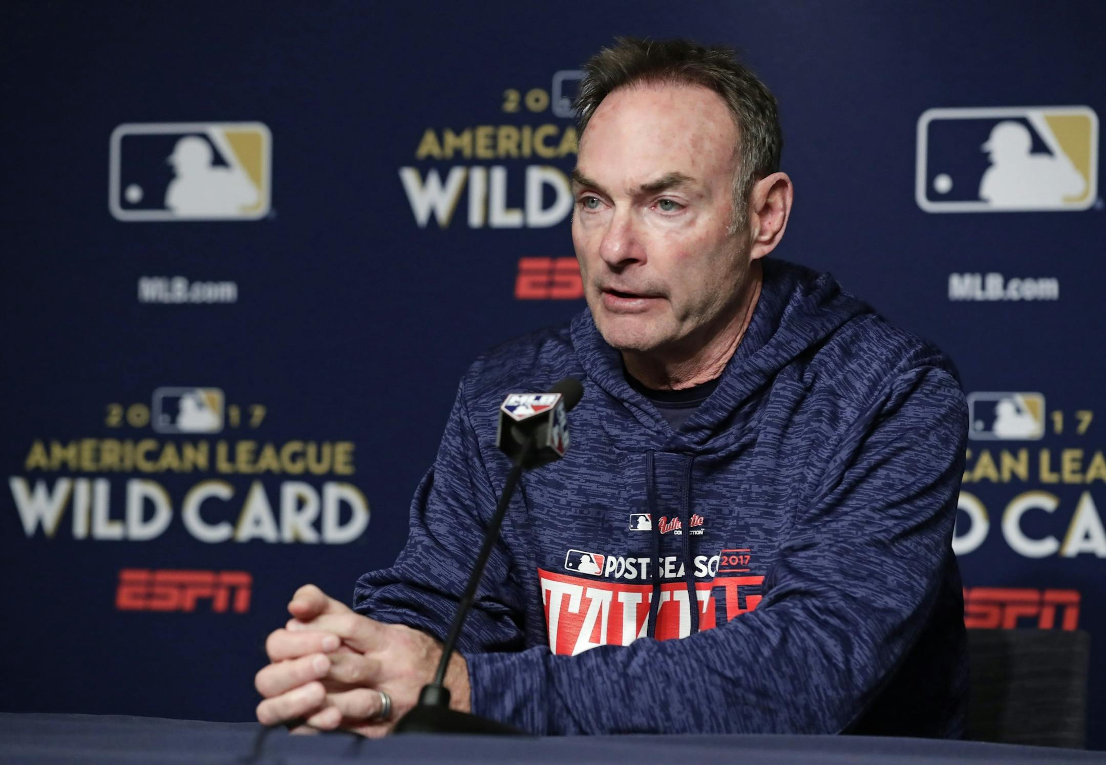 Paul Molitor met the media in New York before the Twins' playoff game this week. He will return to manage the Twins next season.