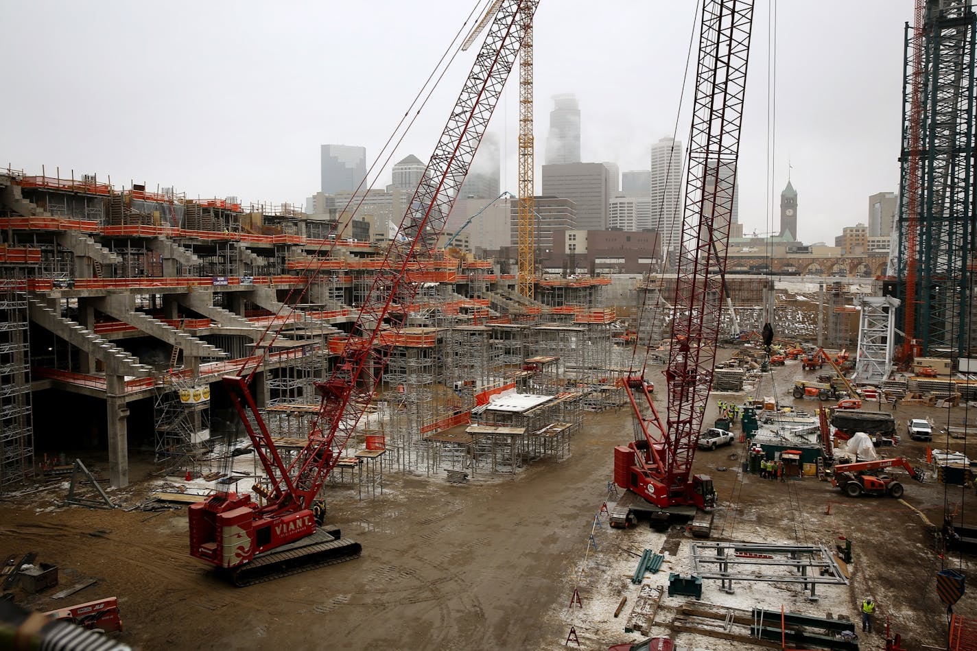 Construction continued at the Vikings stadium, being built by M.A. Mortenson, in December.