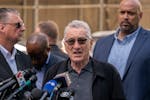 Robert De Niro speaks against former President Donald Trump at a news conference outside of Manhattan Criminal Court in New York, Tuesday,  May 28, 20