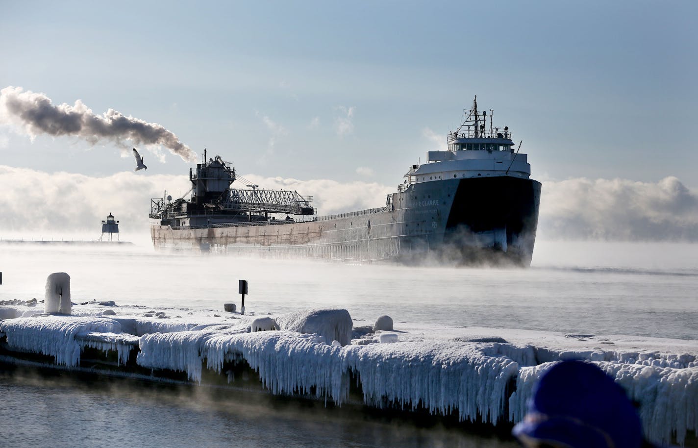 The Phillip R. Clarke, seen here in January 2017, is one of three ships being laid up for the season due to pandemic-related declines in business, causing 94 Duluth-based employees to lose their jobs. DAVID JOLES djoles@startribune.com