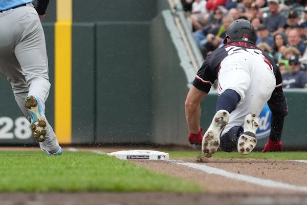 Max Kepler of the Twins added insult to injury by sliding into first base on Thursday at Target Field.