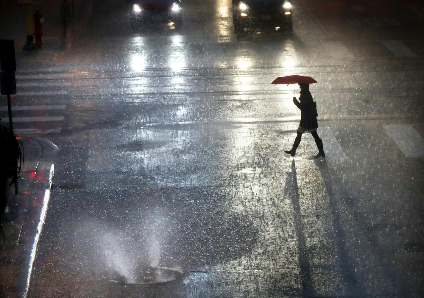 Rain water shoots out from a sewer cover along 2nd Ave. S, near S. 5th St. while rain inundates the metro and much of Minnesota, bringing concern for flooding Thursday, Sept, 12, 2019, in Minneapolis, MN.] DAVID JOLES &#x2022; david.joles@startribune.com Rain, rain, it just won't go away. The Twin Cities could see 1 to 2 inches of rain Thursday and much of southern Minnesota will be quite soggy, too.